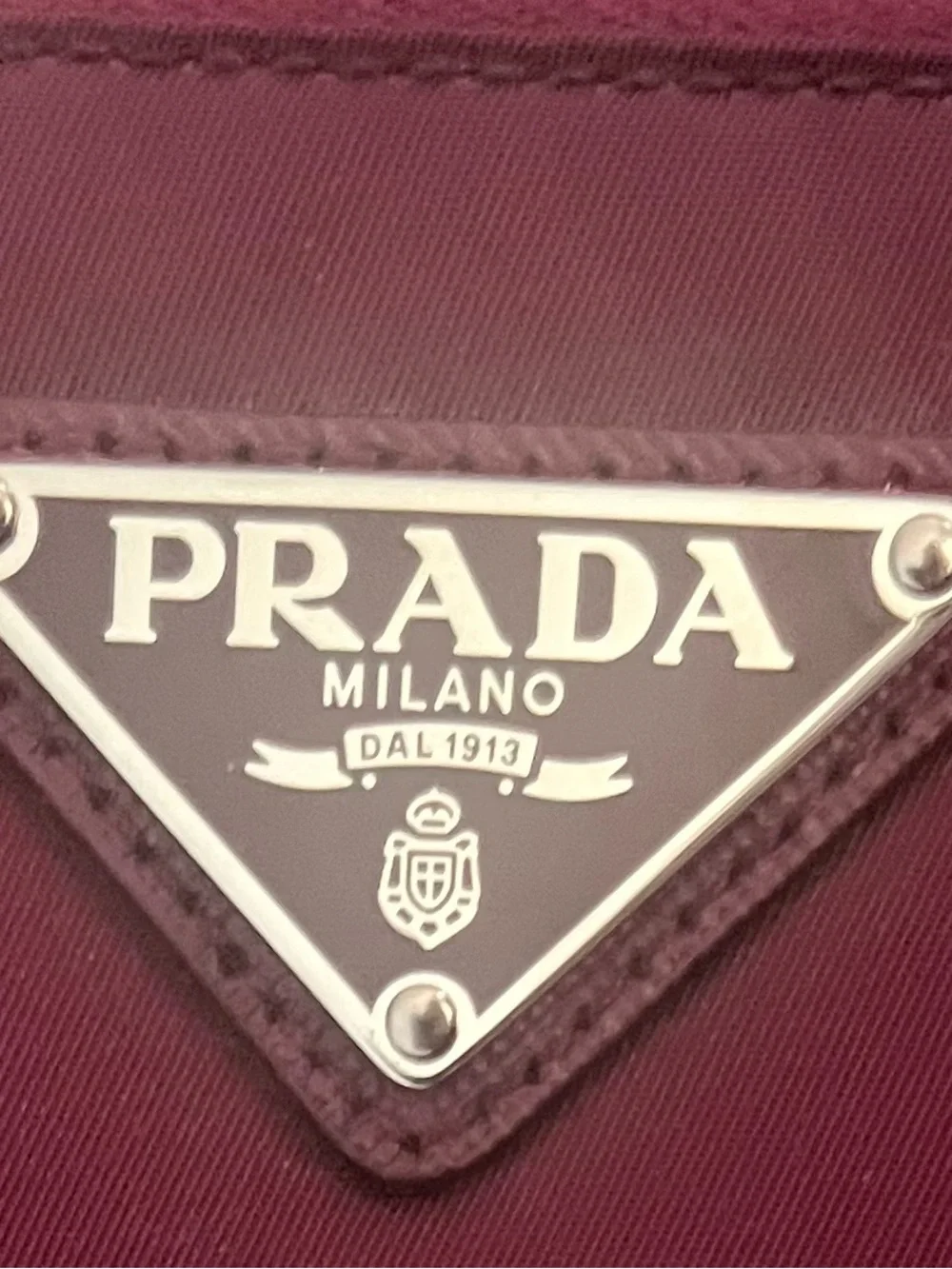 Prada Deep Burgundy Nylon Wristlet Clutch with Logo Plaque